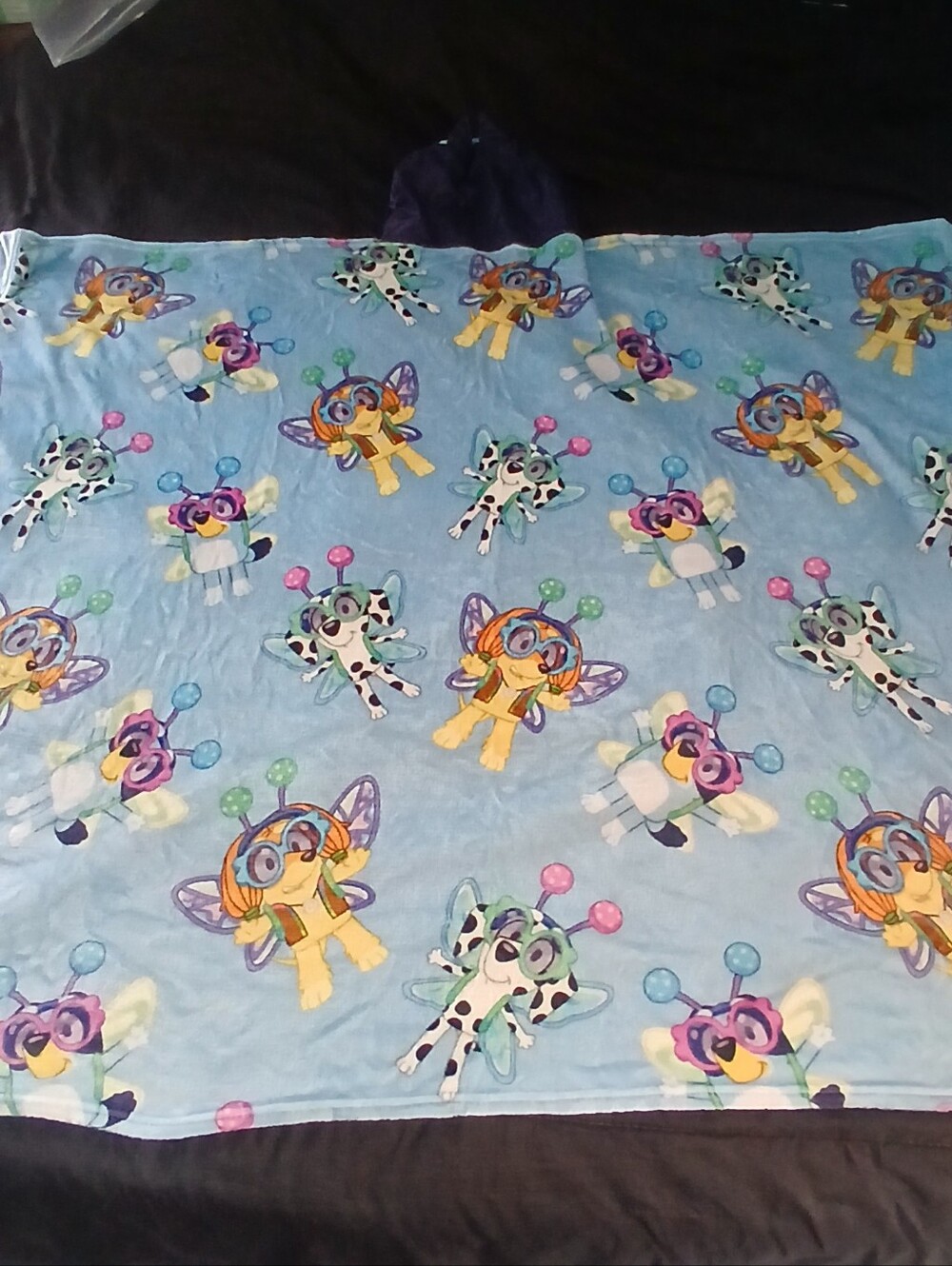 Bluey Hooded fleece blanket with cartoon characters and letters